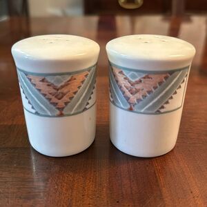 Vintage Set of Mikasa Intaglio Santa Fe Salt & Pepper Shakers with Stoppers